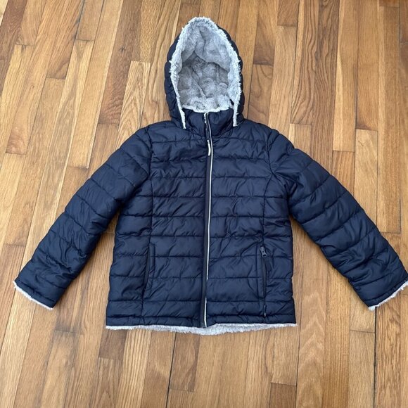 Polarn O. Pyret Winter Jacket Reversible Fleece Hooded Detachable Kids Size 9-10 - Picture 1 of 6